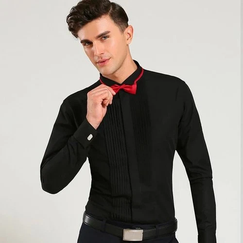 Men's Tuxedo Dress Shirt Wing Collar with Bow-Tie Set French Cuff  Size 15~20 - Picture 5 of 8