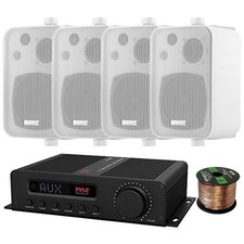 Pyle PFA540BT 5-Channel Bluetooth/FM Amp Receiver, 4x 4" 30W White Speakers,Wire