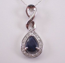 Sapphire and Diamond Necklace Pendant White Gold 18" Chain GRADUATION Gift