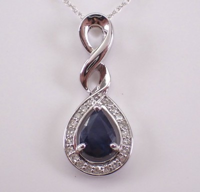 Saphir und Diamant Halskette Anhänger Weißgold 18'' Kette ABSCHLUSS Geschenk