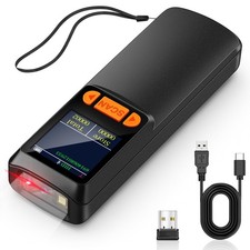 Mini Bluetooth Barcode Scanner Wireless 2D QR 1D Reader LCD Screen Device