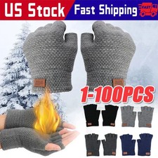 Winter Alpaca Wool Fingerless Gloves Thermal Men Knitted Half Finger Mitten Lot