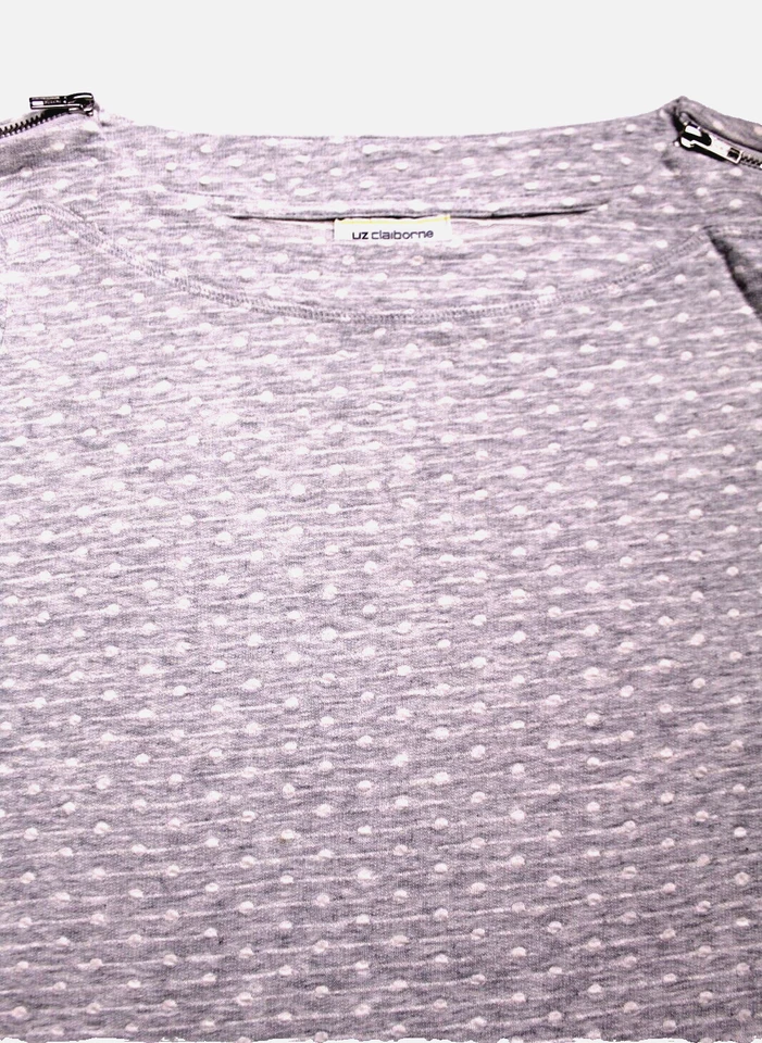 SUDADERA LIZ CLAIBORNE FIN DE SEMANA Damas Talla M Gris Blanco Punto Manga 3/4 Cremallera Foto 2 de 4