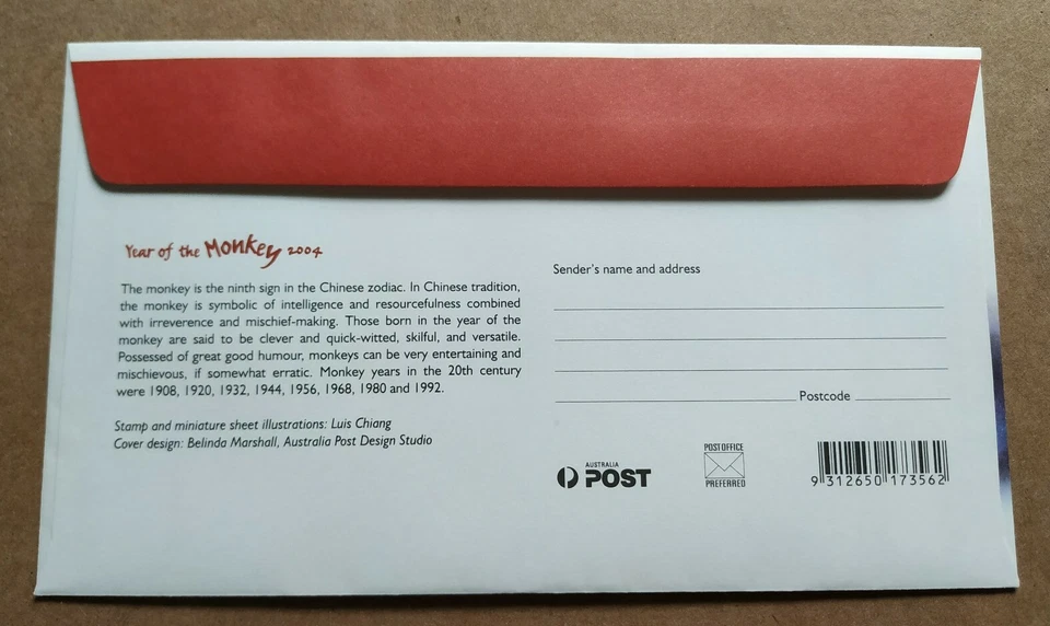 2004 Christmas Island Zodiac Animals Lunar Year of the Monkey Mini-Sheet MS FDC - Image 3 of 3