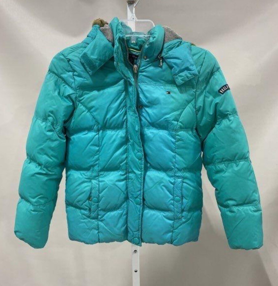 TOMMY HILFIGER Girls Hooded Puffer Jacket Grow Along Size L 12-14