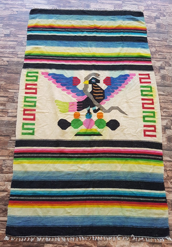 Vintage Handmade Traditional Mexican Kilim Floor Rug Carpet 200x115 cm