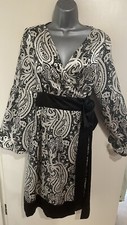 Fever London Black & Ivory Satin Paisley Print Wrap Dress Size 14