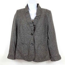 Wool Blend Herringbone Blazer W/ Ruffle Label & Peplum Size 8