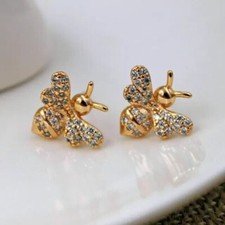 2Ct Round Cut Simulated Diamond Honey Bee Stud Earring's 14K Yellow Gold Plated