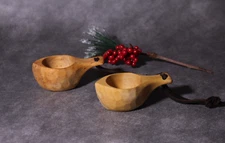 OLD VINTAGE WOOD DRINKING CUP KUKSA SWEDEN SWEDISH FOLK ART SAMI VIKING (2 pcs.)