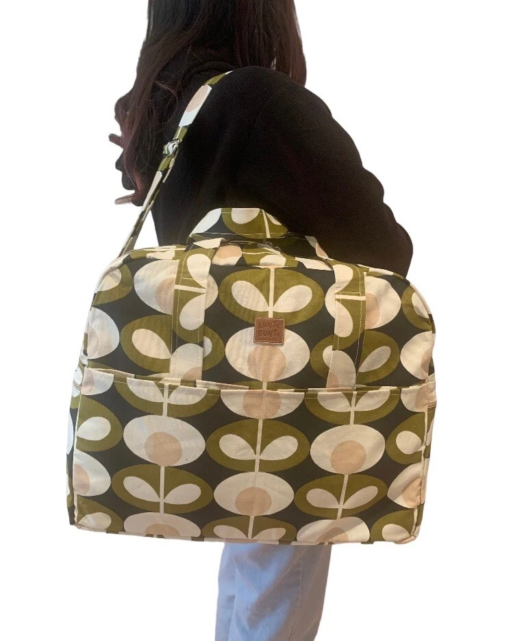 HANDMADE Orla Kiely Green Fabric Bag Weekend Bag Travel Bag Cabin Bag