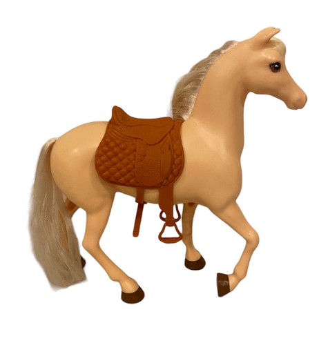 Barbie blondes Reitpferd mit braunem Sattel