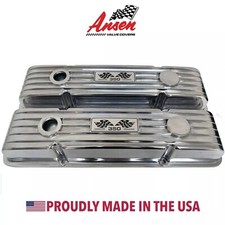 Small Block Chevy 350 Flag Logo Polished Valve Covers Finned - Ansen Usa Small Block Chevy 350 Flag Logo Polished Valve Covers Finned - Ansen Usa