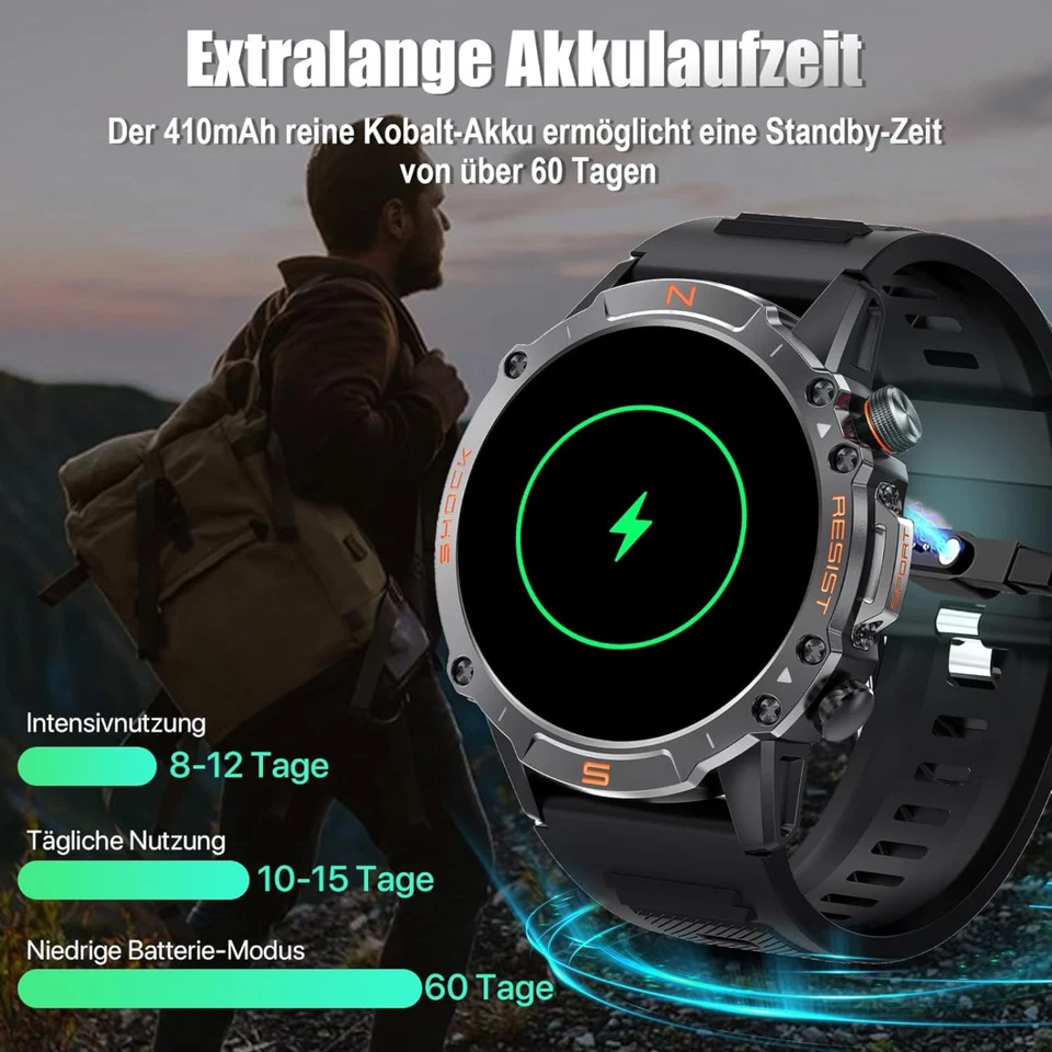 Bluetooth Smartwatch Herren Damen mit Telefonfunktion Sprachassiste Blutdruck DE - Bild 3 von 4