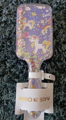 Unicorn Purple Glitter Hair Brush Ballon Design Paddle Style