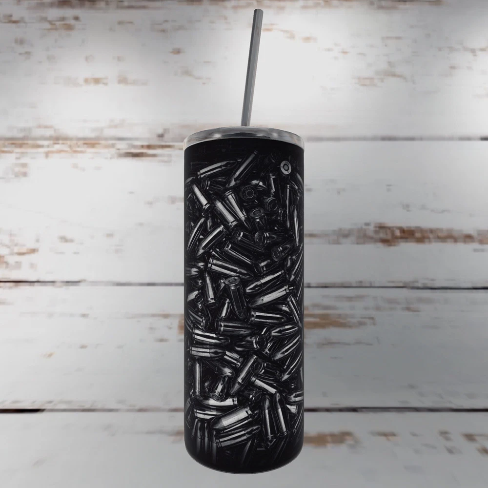 Tumbler, Skinny 20oz With Metal Straw, American Flag, Second Amendment, Custom