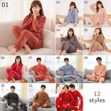 Women Or Men Coral Velvet Pyjama Set Warm Crew Neck Top Pants Loungewear Suit.