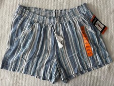 NWT BRIGGS Womens 2XL XXL Linen Blend Pull-On Shorts Pockets Blue Striped NWT