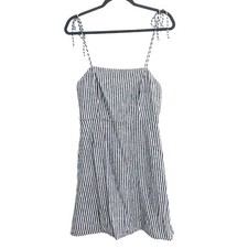 Old Navy Linen Blend Fit & Flare Tie Strap Mini Dress Medium Stripe Sleeveless