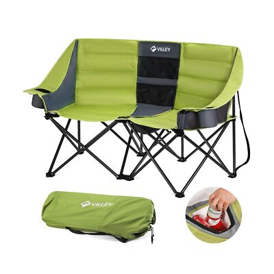 VILLEY Double Camping Chair w/Cooler Bag, Extra Wide Loveseat, Heavy Duty Pad...