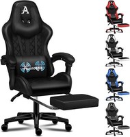 Alfordson Gaming-BüRostuhl Mit FußStüTze Und Lendenkissen, Schwarz