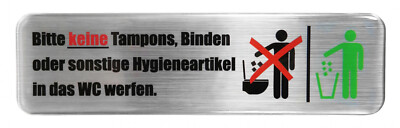 3D sticker aluminium look hygiene articles not in the toilet 125 x 35 mm 900135