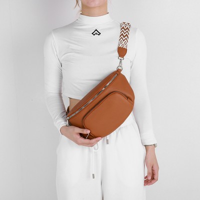 Women PU Leather Crossbody Bag Zip Chest Bag with Multi Pockets for Work Travel
