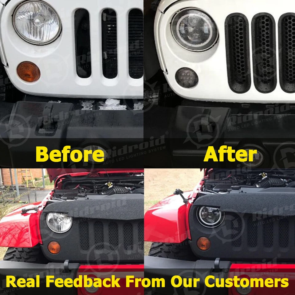 Pair 7" Inch LED Headlights Halo Angle Eyes For Jeep Wrangler JK(07-14) LJ TJ CJ - Image 2 of 4