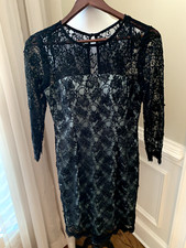 Adrianna papell dress 2 black lace sequins sleeves slinky
