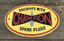 CHAMPION Spark Plugs Yellow Oval Cast Iron Sign, 7.75” x 11.5"
