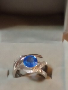 EARTH MINED HEATED BLUE TOPAZ 2.30 CT. WHITE SAPP. ACC. 925 SILVER RING SIZE 8
