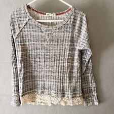 Jolt Womens Plaid Long Sleeve Top Lace Trim Button Cuff Large Poly Rayon Spandex