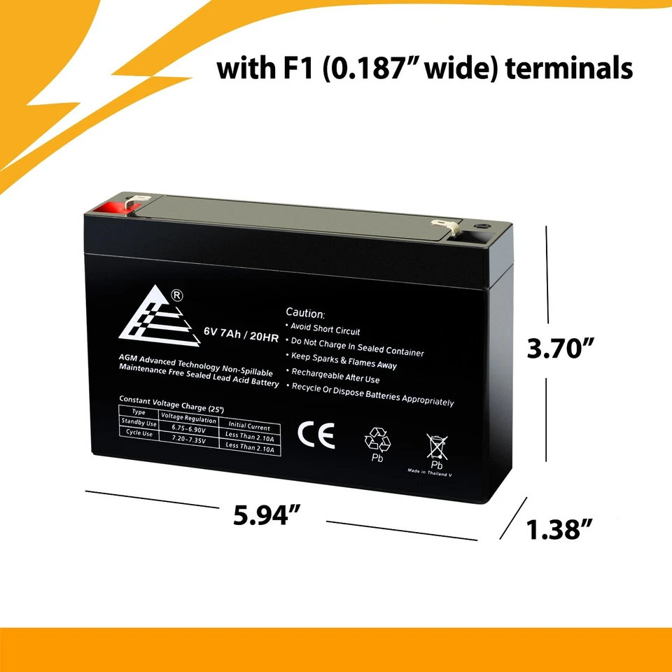 Сменный аккумулятор ExpertBattery 6 В 7 Ач SLA для Toyo 3FM7 — 2 шт. - Изображение 4 из 4