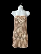 BNWT Pretty Little Thing Gold Beige Short Mini Dress Sequence Party Dress Size 6