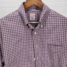 Brooks Brothers Shirt Mens Large Purple Pink Gingham Check Plaid OCBD Non Iron
