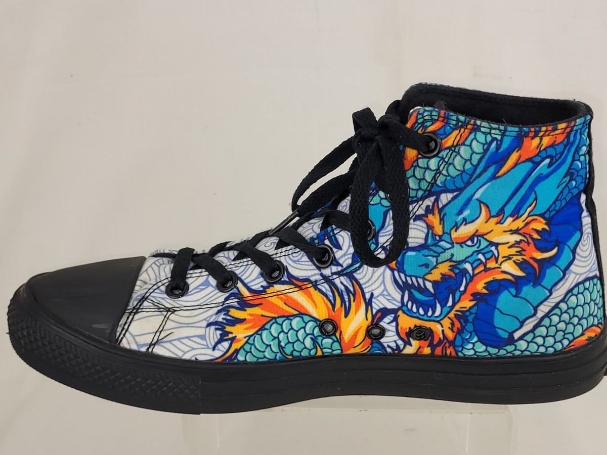 RAAD Shoes High Top Sneakers Blue Japanese Dragon Sneakers Men 9.5 