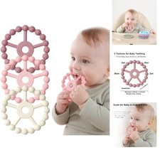 3-Pack BPA Free Silicone Ring Teether for Infants Toddlers - Purple, Pink, ...