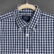 Charles Tyrwhitt Shirt M Slim Fit Non Iron Navy Blue Gingham Plaid Button Down