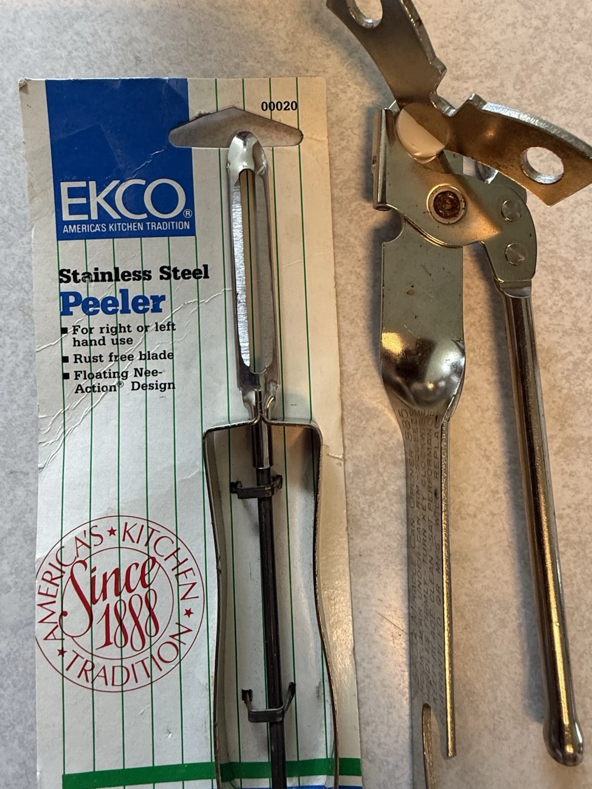 Vtg EKCO stainless Steel Peeler 1986, NOS, Still On Card & EKCO Can Opener