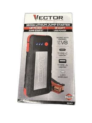 VECTOR 1600 Peak Amp Automotive Lithium Jump Starter, Portable Power-15W USB-A&C