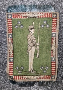 Antique 1908 American Tobacco Co WEST POINT CADET RUG (3"x5") Velvet/Silk Fringe
