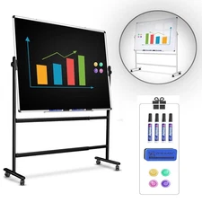 Rolling White Board/Chalkboard, Double-Sided Magnetic Dry Erase Board with Stand