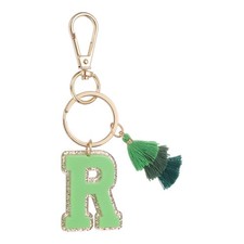 Initial Letter Keychain Cute Alphabet Letter-R Charm with Tassel Green