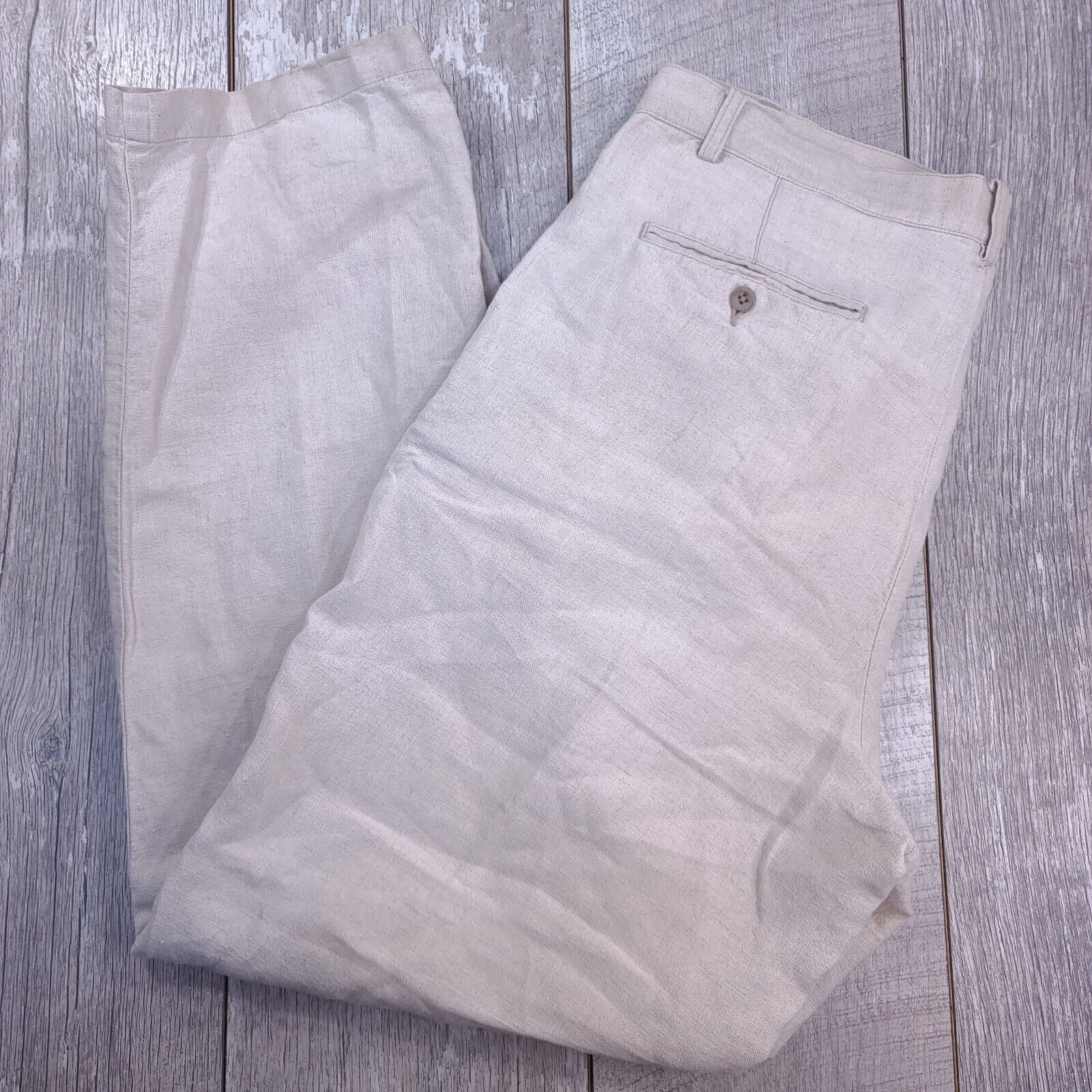 Eddie Bauer Pants Mens 35x32 Beige Linen Chinos Straight Leg Vacation Beach