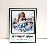 Card Kit "Freezin Season" So pretty girl and her dog Total 4 cards with envies