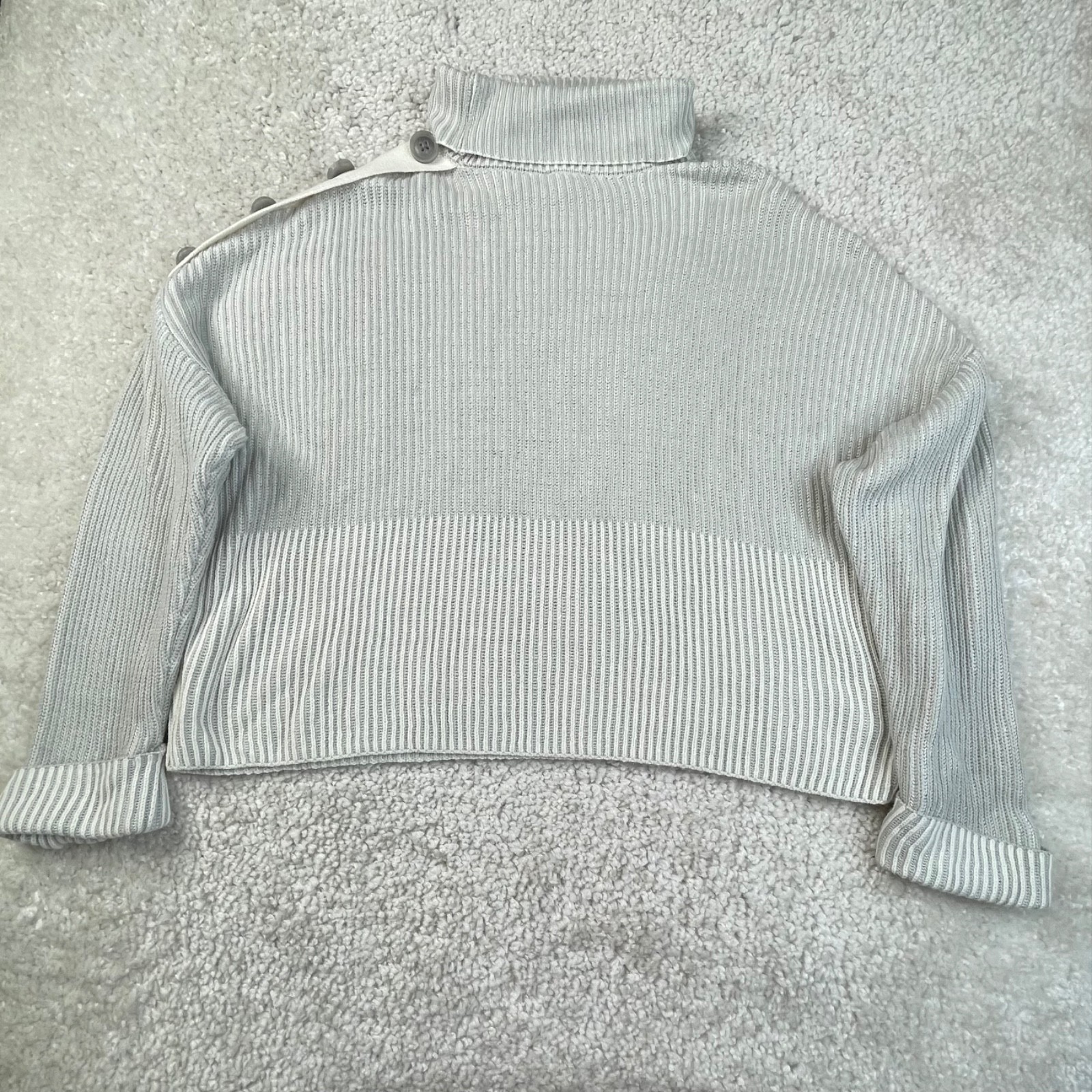 Express Button Shoulder Turtleneck Ribbed Sweater… - image 2