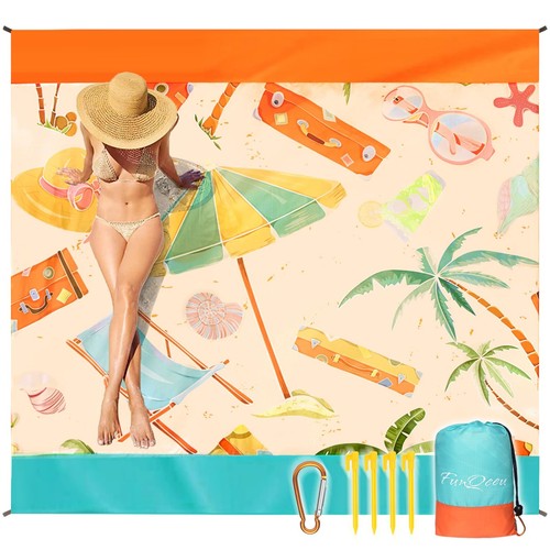 Beach Blanket, Waterproof Sandproof Extra Large Beach Mat 83" X 79" for 2-8 A...