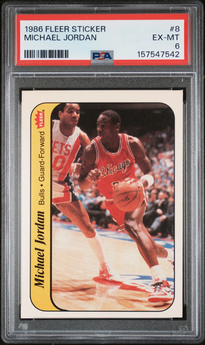 1986 Fleer Sticker #8 - Michael Jordan Rookie (RC) PSA 6 EX-MT (542)