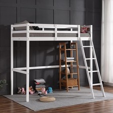 Loft Bed Twin Size Wood Loft Bed Frame for Kids Junior Adults with Full-Length