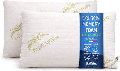 Emporio, Coppia Di Cuscini Saponetta Memory Foam, Aloe Vera, Altezza 11 Cm, Soff